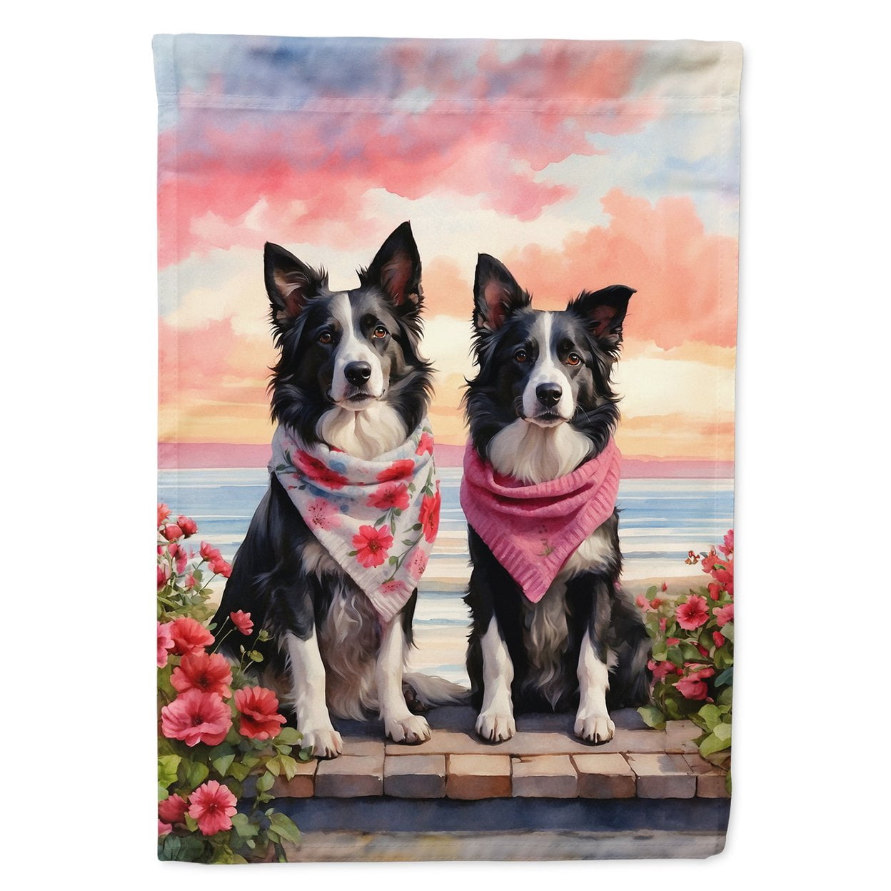 Border Collie Two Hearts House Flag 28 in x 40 in