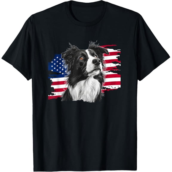 Border Collie USA Flag Shirt, Patriotic Dog Lover 4th of July Tee for Men Women