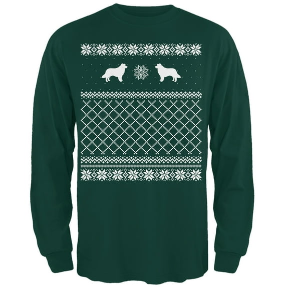 Border Collie Ugly Christmas Sweater Forest Adult Long Sleeve T-Shirt