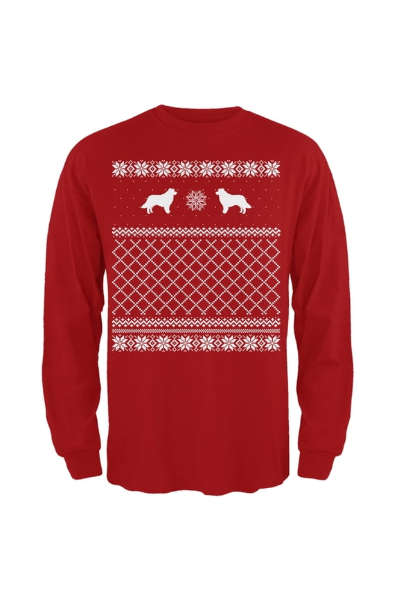 Border Collie Ugly Christmas Sweater Red Adult Long Sleeve T-Shirt