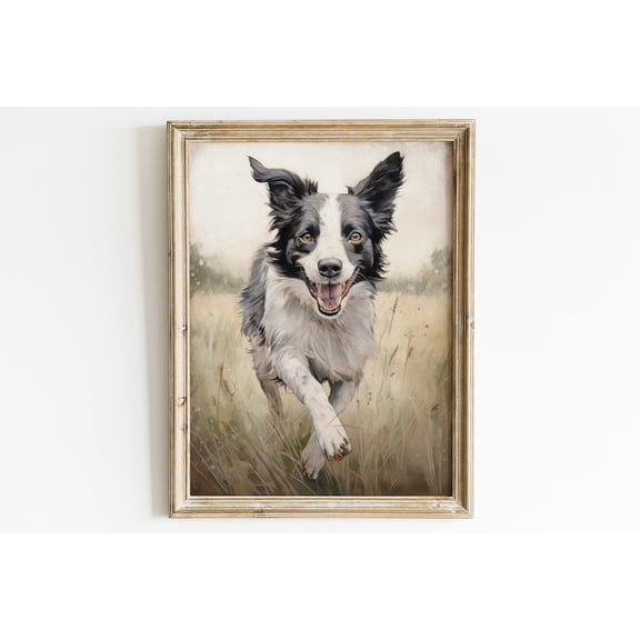Border Collie Wall Art Portrait Rustic Dog Wall Decor, Unframed Poster