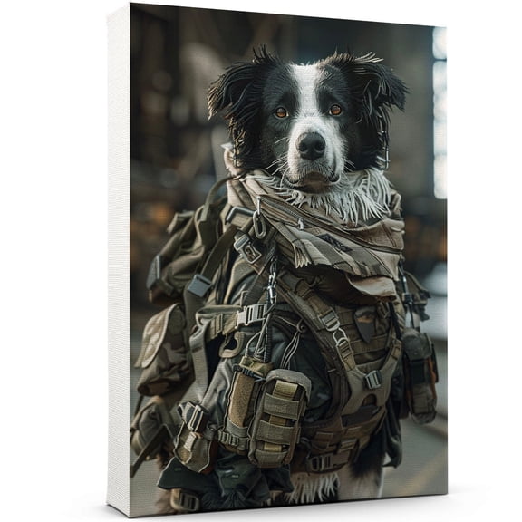 Border Collie Wall Art Soilder Dog Posters - Border Collie Dog Canvas Wall Art For Bedroom Decor - Cute Bathroom Decor - Birthday Gifts For Her