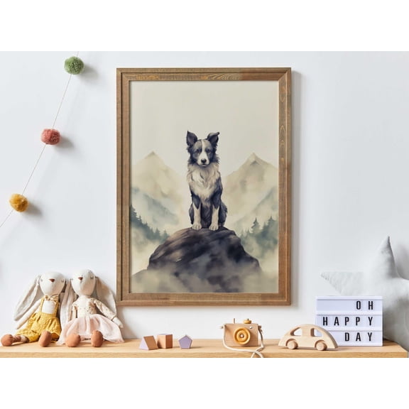 Border Collie Wall Decor Portrait Rustic Dog Nursery Art, Unframed Poster