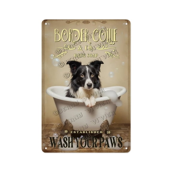 Border Collie Wash Your Paws Perfect Bathroom Decor for Dog Lovers | Funny Farmhouse Sign | Gift for Dog Owners & Pet Lovers | Ideal for Home, Office, and Dog-Themed Rooms 12x16 inch