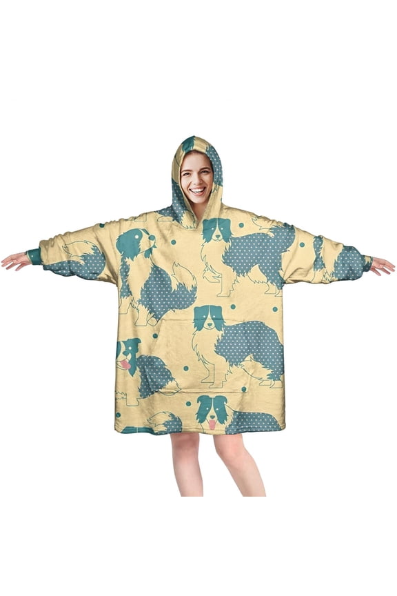 Border Collie Wearable Oversized Blanket,Wearable Blanket Hoodie for Adults,Cozy Hooded Blankets with Super Pockets,Super Warm Fuzzy Pullover for Women & Men
