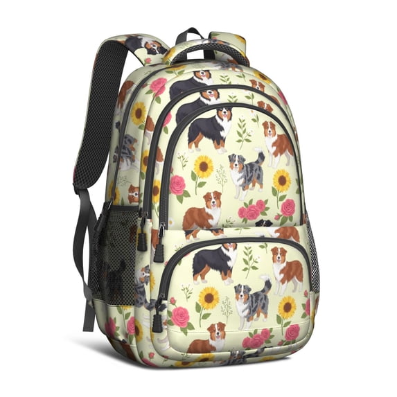 Border Collie and Australian Shepherd Backpack for School, Cute School Bag with Adjustable Shoulder Straps and Padded Back, 16.9"x12.6"x5.9"