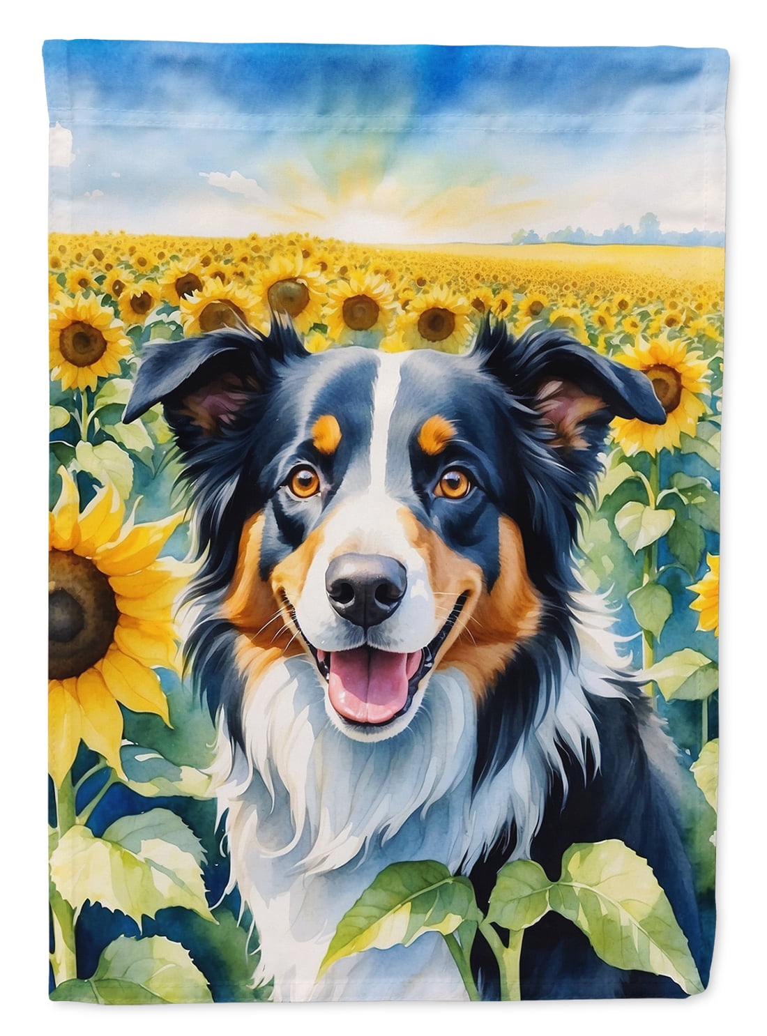 Border Collie in Sunflowers House Flag 28 in x 40 in