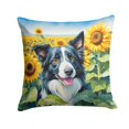 thumbnail image 1 of Border Collie in Sunflowers Throw Pillow 14 in x 14 in, 1 of 2