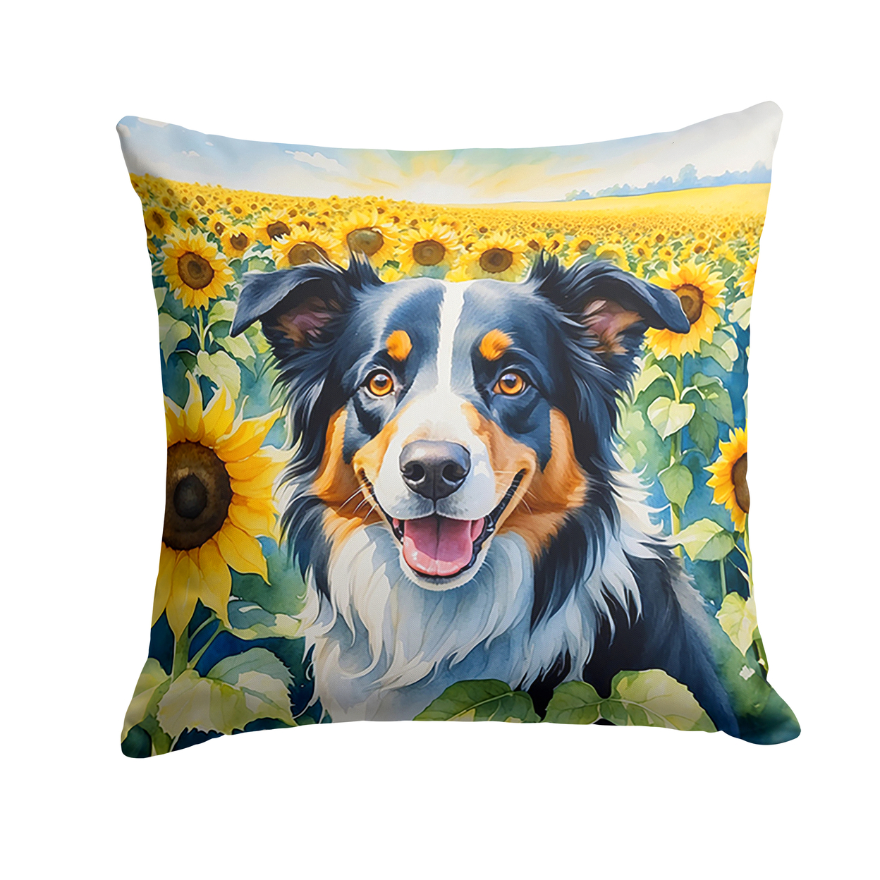 Border Collie in Sunflowers Throw Pillow 18 in x 18 in