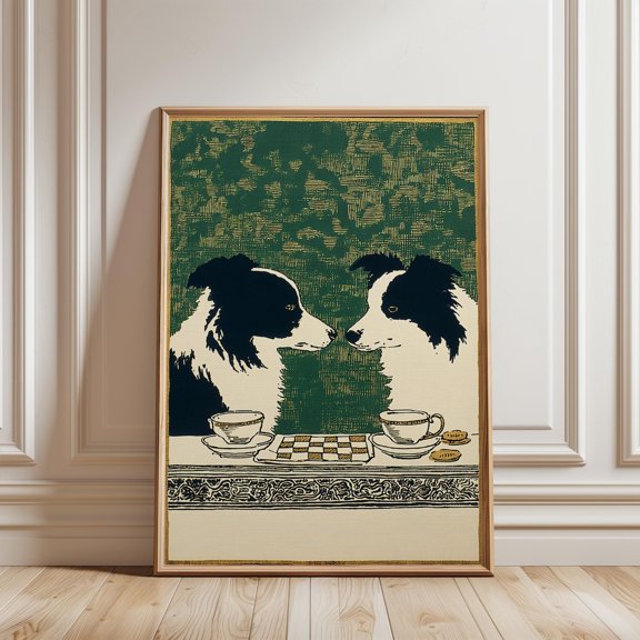 Border Collies Outdoor Chess Tea Poster Unframed Paper Print