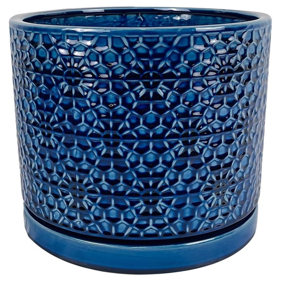 Border Concepts 12 in. D Ceramic Amelia Planter Blue
