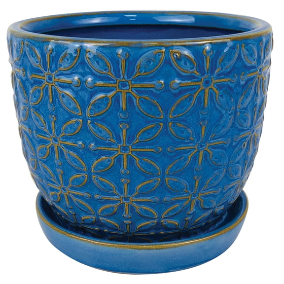 Border Concepts Hi 5.5in Blue Leafy Scroll Pot