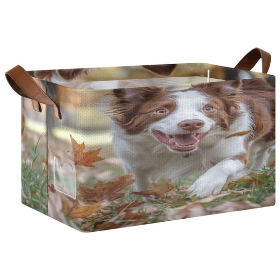Border Dog Storage Basket Soccer Plaid Fabric Hoard Box Oversized Collapsible Closet Organizer with Metal Iron Frame 16.911.410in