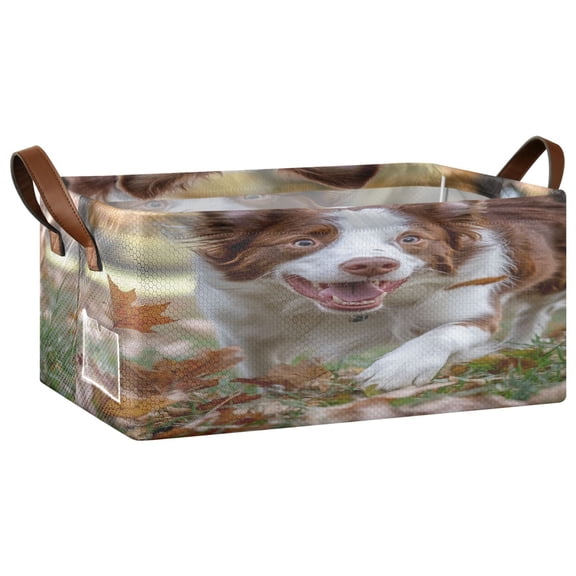 Border Dog Storage Basket Soccer Plaid Fabric Hoard Box Oversized Collapsible Closet Organizer with Metal Iron Frame 16.911.47.7in