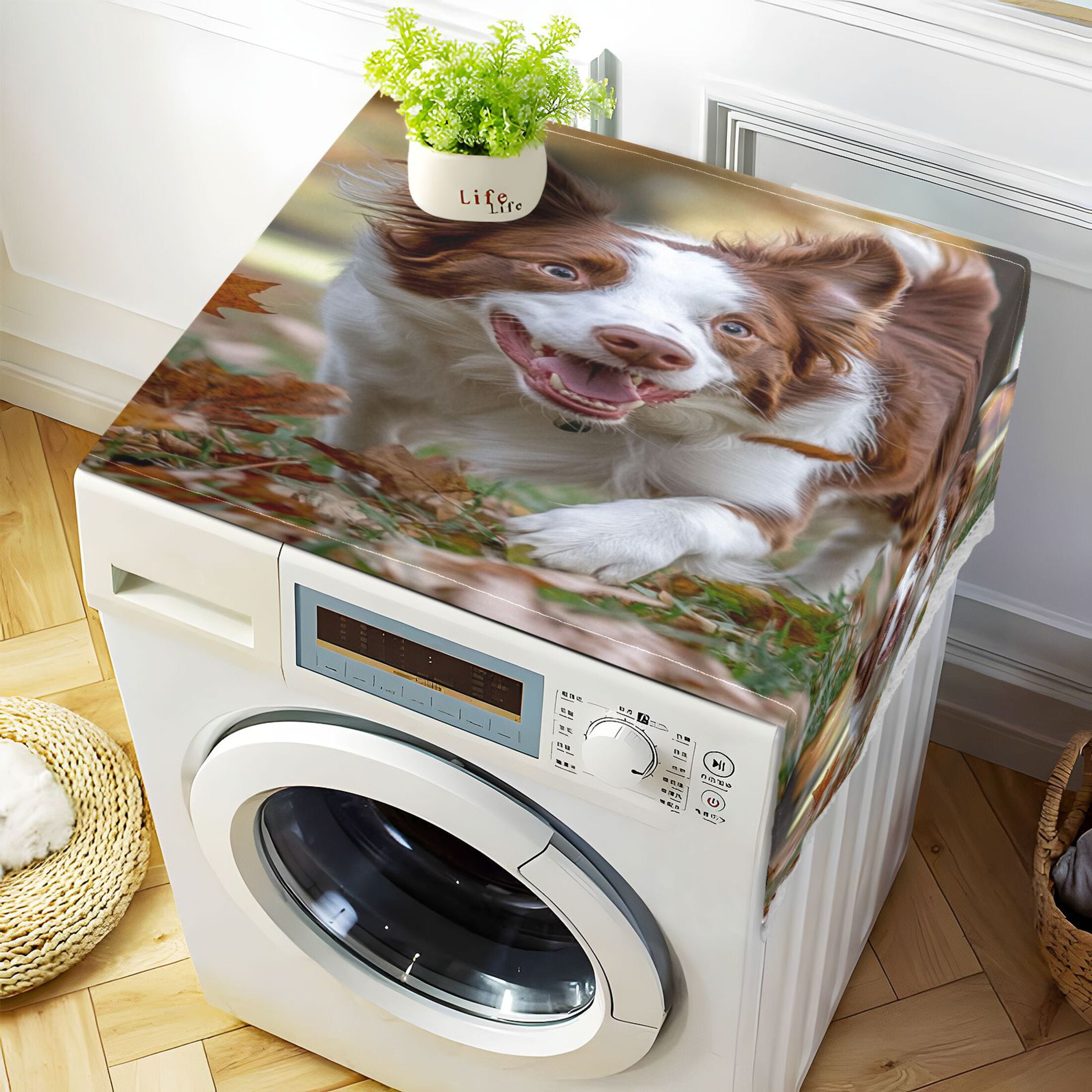 Border DogWasher and Dryer Covers Dust-Proof and Oil Resistant Fridge Cover with 4 Storage Pockets Washing Machine Top Cover for Laundry Kitchen Home 51.2 x 22 In