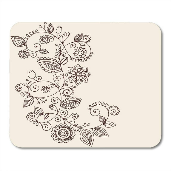 Border Floral Abstract Henna Mehndi Vines and Flowers Paisley Style Doodle Design Tattoo Swirl Mousepad Mouse Pad Mouse Mat 9x10 inch