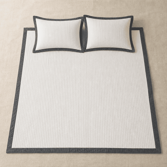 Border Frame Washed Black Full/Queen (92" X 96") 3-Piece Cotton Quilt Bedding Set