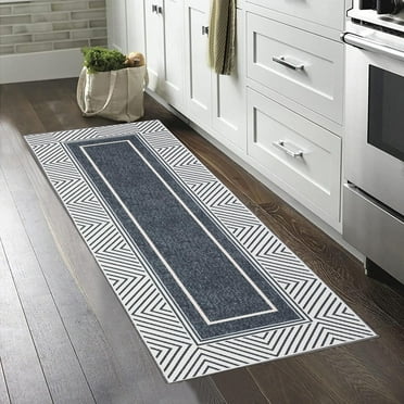 Border Kitchen Rugs 2x6 Washable Runners Rugs for Hallways Thin Non Slip Rugs Modern Hallway Runner Rug for Bedroom Bathroom, Dark Grey