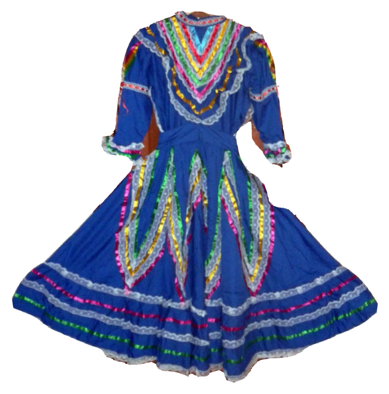 Border Merchant Womens Jalisco Dress Wide Skirt Folklorico X-Small Royal Blue