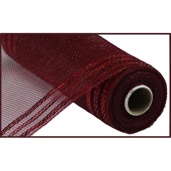 Border Stripe Metallic Mesh Ribbon (10 Inch x 30 feet, Burgundy with Red Foil)