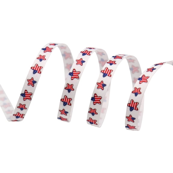 Border Stripes Canvas Wired Ribbon, 10 Yards Red White Blue, Patriotic Independence Day Flag Pattern for Handmade Diy Bow Wreath Garland, 1 Roll of Ribbon