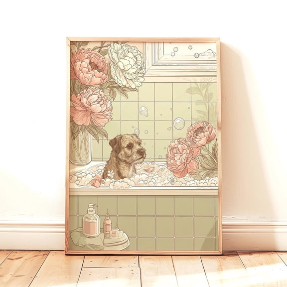 Border Terrier Bath Dog Wall Art Home Decor