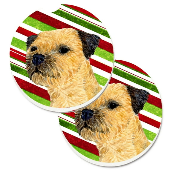 Border Terrier Candy Cane Holiday Christmas Set of 2 Cup Holder Car Coasters