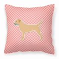 thumbnail image 1 of Border Terrier Checkerboard Pink Fabric Decorative Pillow, 1 of 4