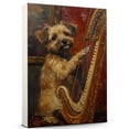 thumbnail image 1 of Border Terrier Cute Dog Harp Stretched Canvas Size 8x12 – Retro Border Terrier Dog Batter in Action With Harp for Themed Living Room, 1 of 5
