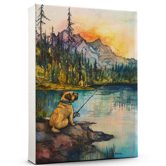 Border Terrier Dog Canvas Fishing Canvas Funny Border Terrier Dog Canvas Artwork, Funny Dog Wall Art for Fishing Room or Pet Shop