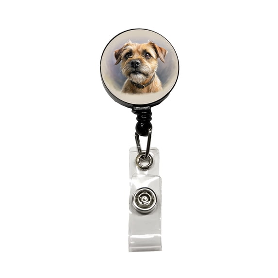 Border Terrier Dog Illustration Retractable Reel ID Badge Key Card Name Tag Holder with Clip