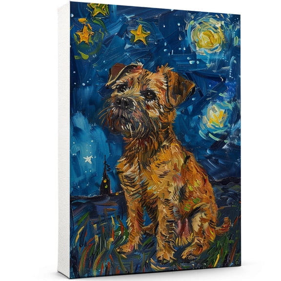 Border Terrier Dog Starry Night Canvas Wall Art Prints, Dog Art Canvas Painting Poster,Pet Canvas Painting Puppy Artwork 8x12 inches