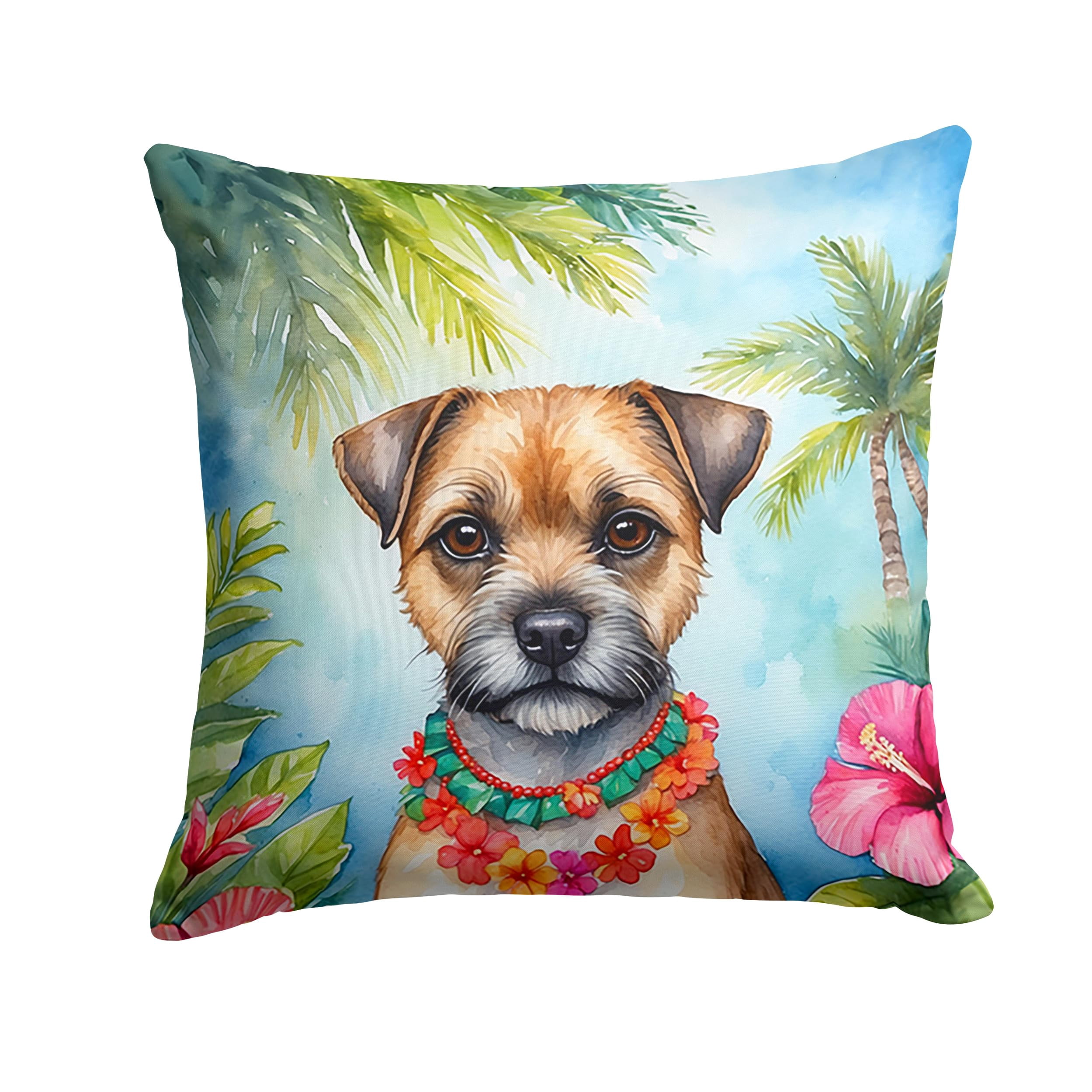 Border Terrier Luau Throw Pillow 18 in x 18 in