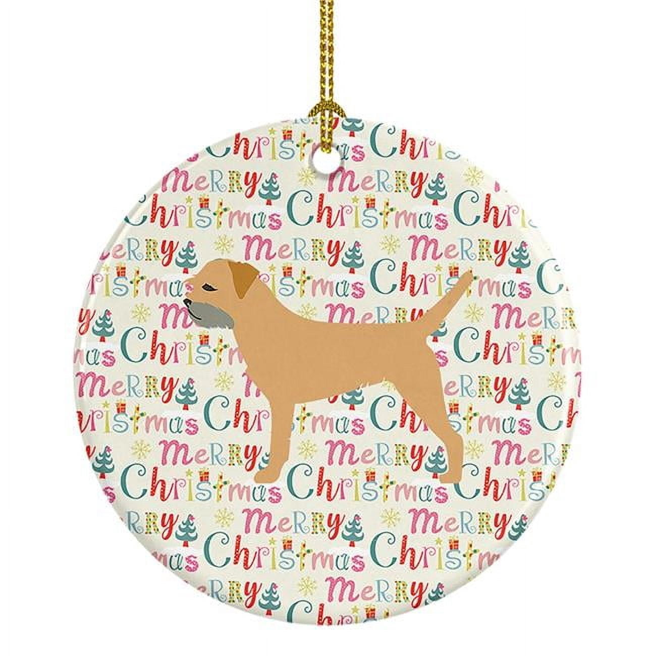 Border Terrier Merry Christmas Ceramic Ornament 2.8 in x 2.8 in