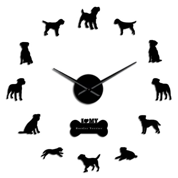Border Terrier Puppy Modern Design Large DIY Wall Clock With Mirror Effect Artificial Dog Portrait Wall Hanging Deco Clock Watch(Black,27inch)