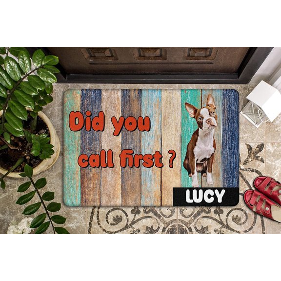 Border Terrier Welcome Door Mat Front Door Entrance Doormat Low Profile with Non Slip Rubber Backing Did You Call First Doormat for Entryway, Patio 20 x32 Inch