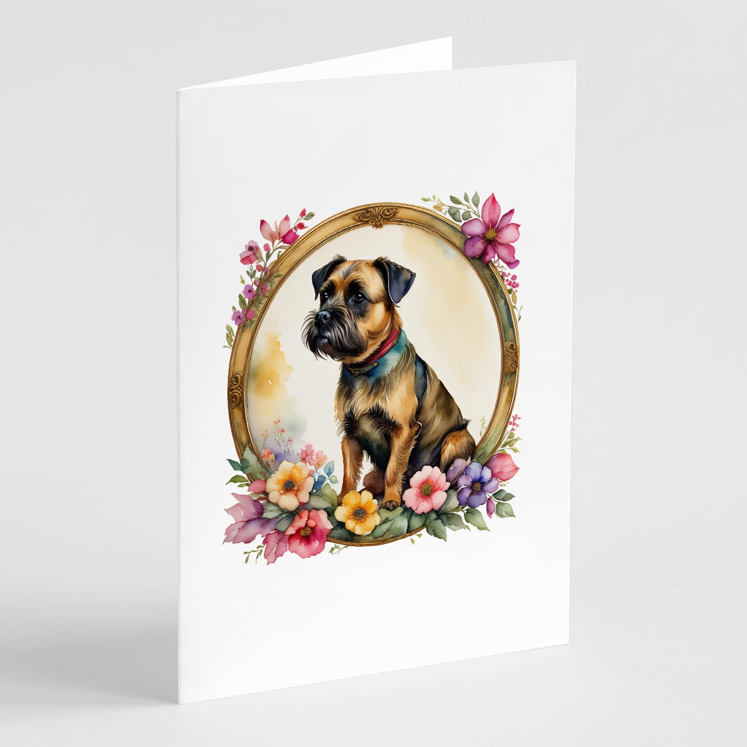 Border Terrier and Flowers Greeting Cards and Envelopes Pack of 8 7 in x 5 in