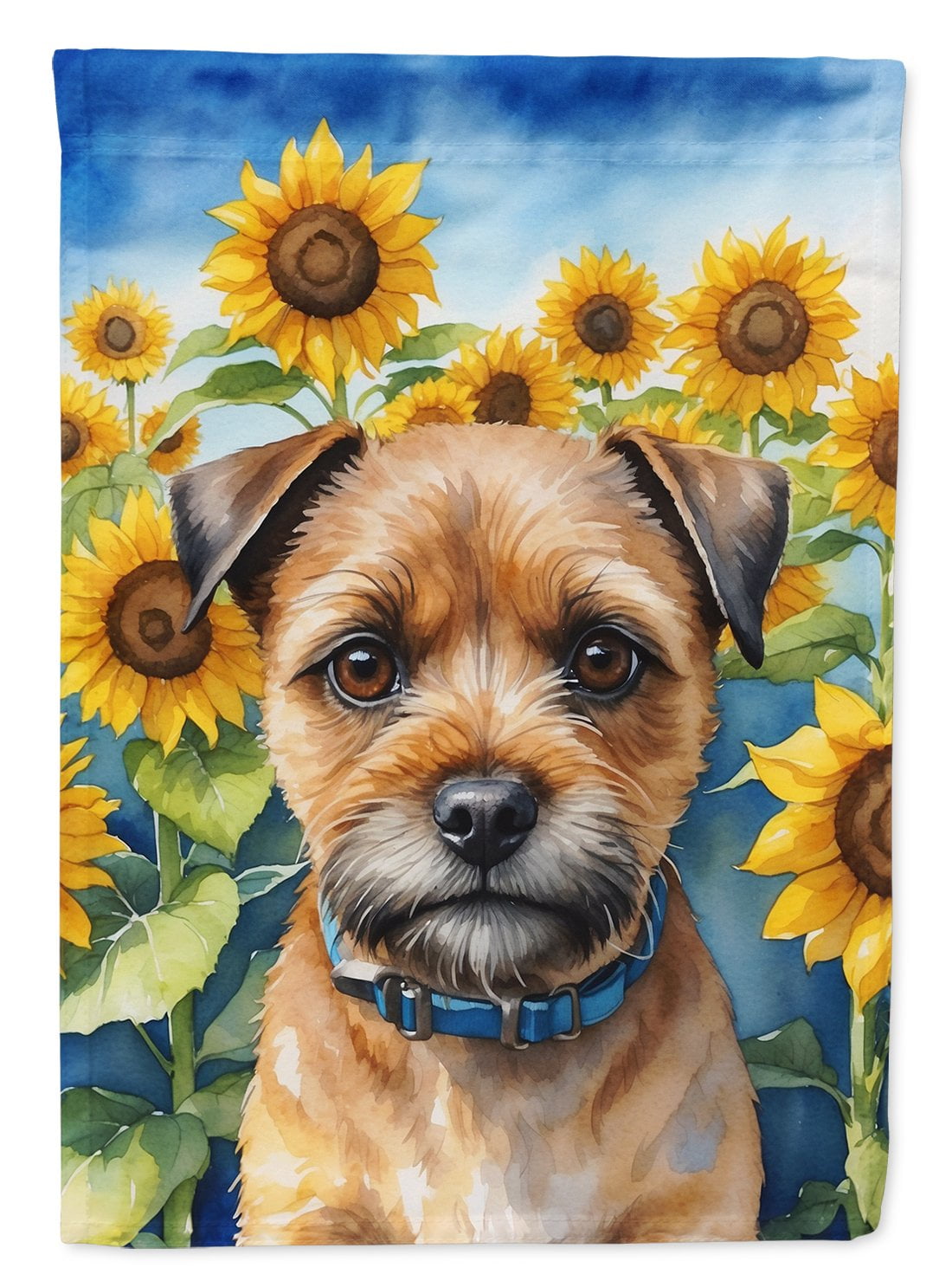 Border Terrier in Sunflowers House Flag