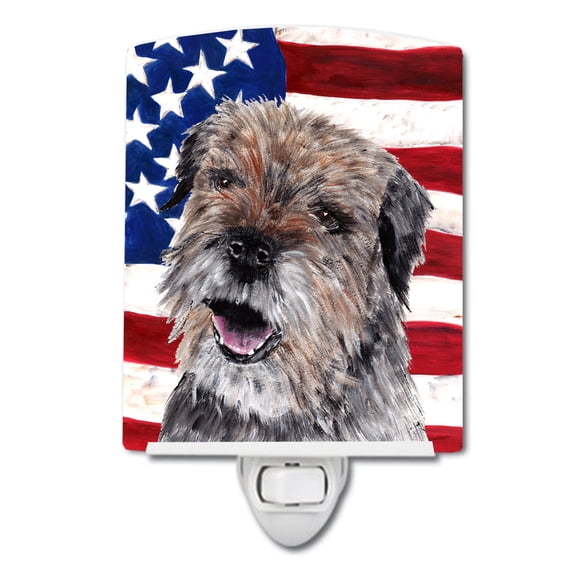 Border Terrier with American Flag Ceramic Night Light