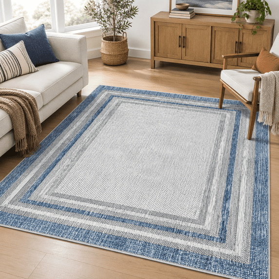 Bordered Large Area Rug For Living Room Modern 8x10hine Washable Non ...
