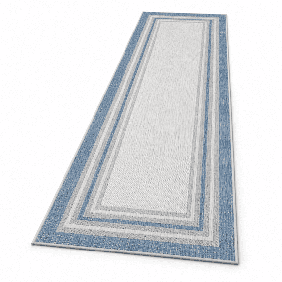 Bordered Long Hallway Runner Rug 2x8 Blue Modern Kitchen Rugs Non ...