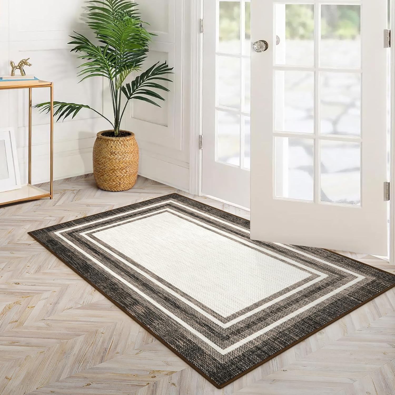 Bordered Machine Washable Area Rugs, 18 x 30 Inches Throw Rug Non Slip