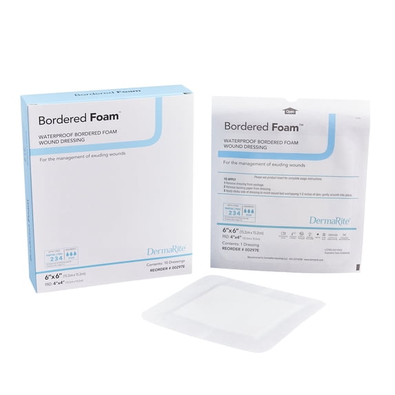 BorderedFoam Foam Dressing 6 x 6" Square With Border Waterproof Backing 00297E 10 per Box
