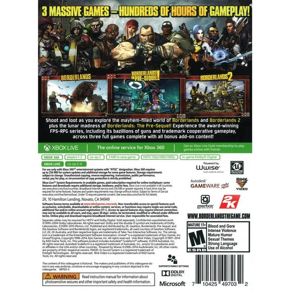 Borderlands: Triple Pack, 2K, Xbox 360, 710425497032