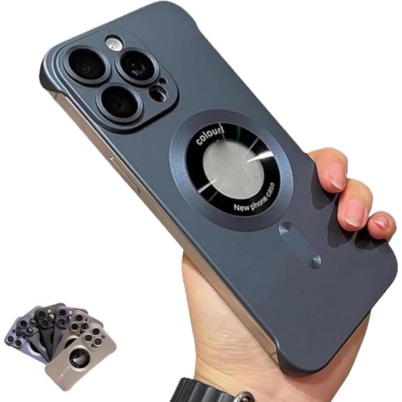 Borderless Frosted Magnetic Half-Cover Mobile Phone Case for iPhone, Chubbyarmor Maglift - Ultra Thin Magnetic Case with Anti-Fingerprint Matte Finish (for 14ProMAX,Dark Blue)