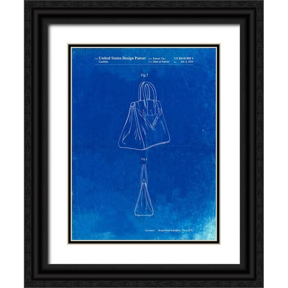 Borders, Cole 12x14 Black Ornate Wood Framed with Double Matting Museum Art Print Titled - PP430-Faded Blueprint Jean Paul Gaultier Handbag Patent Poster