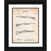 Borders, Cole 12x14 Black Ornate Wood Framed with Double Matting Museum Art Print Titled - PP754-Vintage Parchment Browning Auto 5 Shotgun 1900 Patent Poster