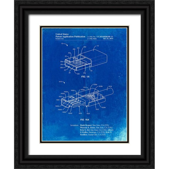 Borders, Cole 12x14 Black Ornate Wood Framed with Double Matting Museum Art Print Titled - PP1013-Faded Blueprint Reversible USB Patent Poster