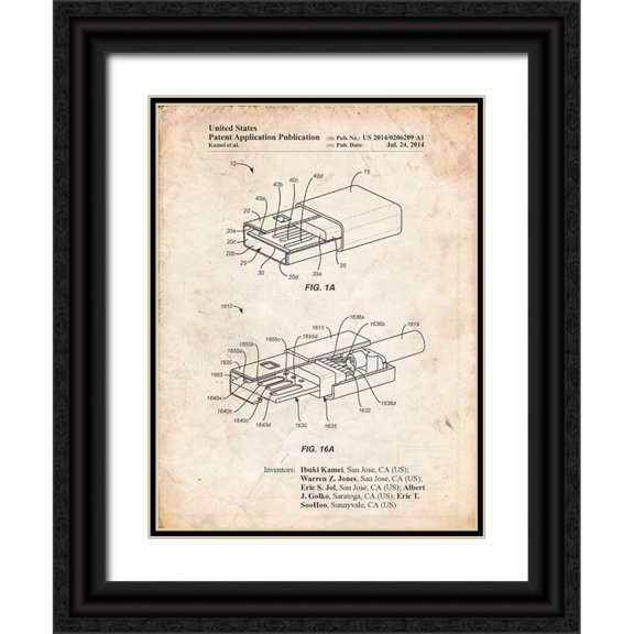 Borders, Cole 12x14 Black Ornate Wood Framed with Double Matting Museum Art Print Titled - PP1013-Vintage Parchment Reversible USB Patent Poster