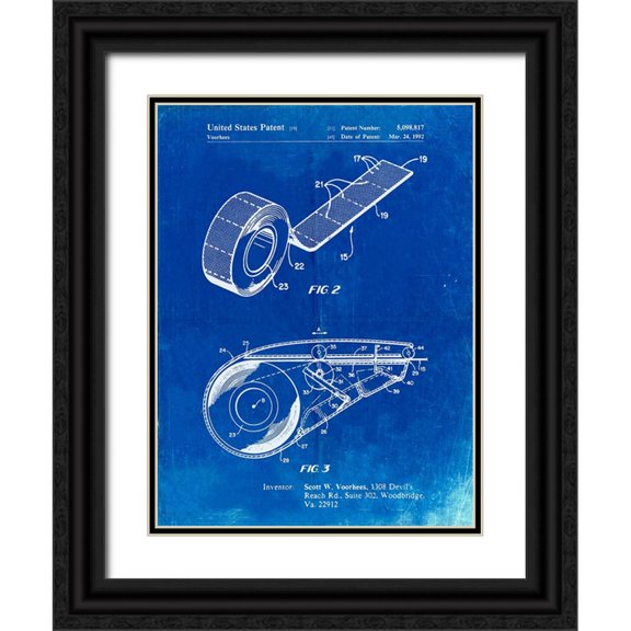 Borders, Cole 12x14 Black Ornate Wood Framed with Double Matting Museum Art Print Titled - PP1133-Faded Blueprint White Out Tape Patent Poster